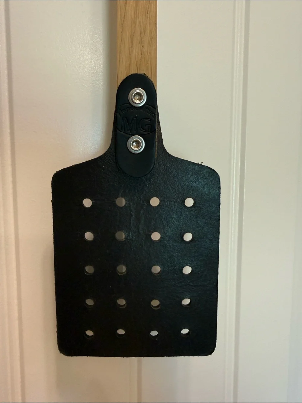Handcrafted Wood Handle black leather fly swatter